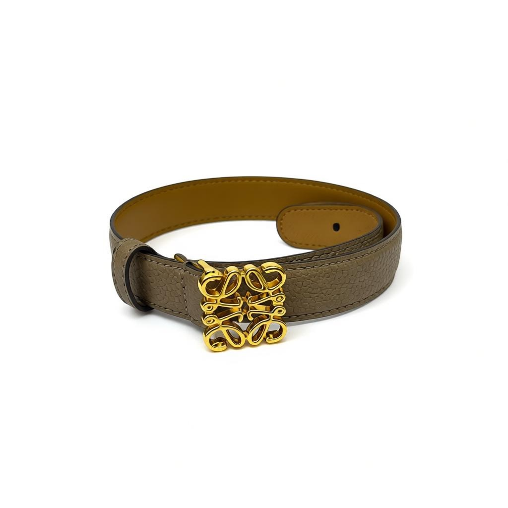 Loewe Beige Leather Belt with Gold Anagram Buckle π€β¨100cm