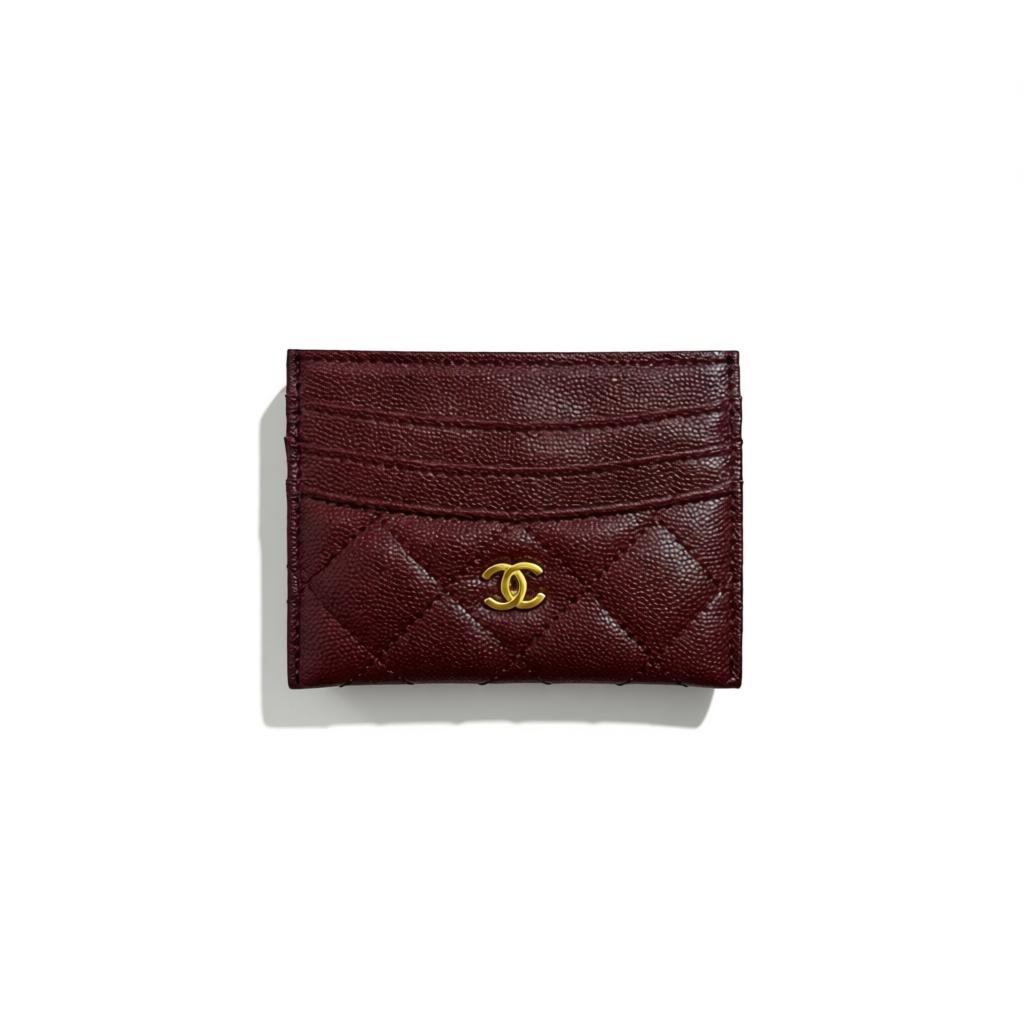 Chanel Burgundy Quilted Card Holder with Gold CC Logo π·β¨