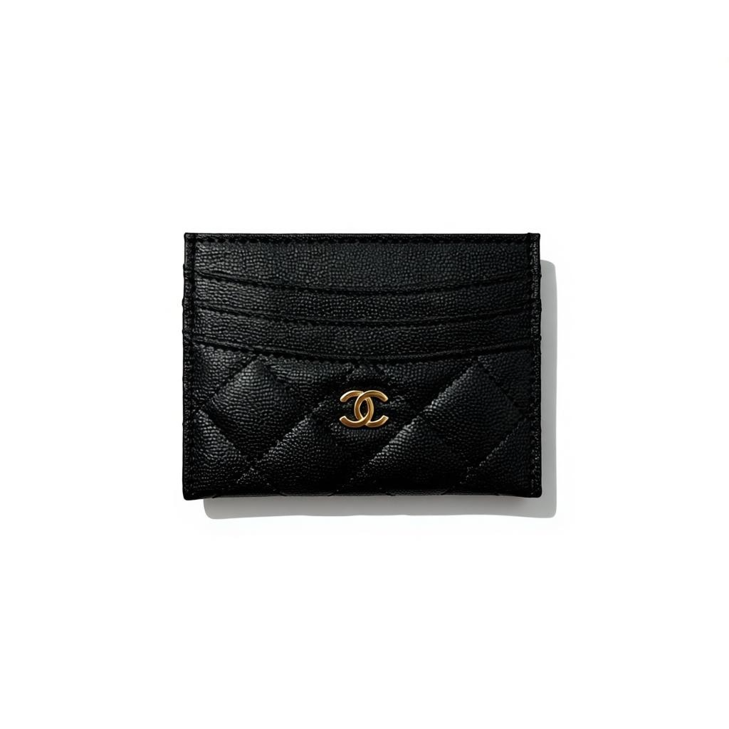 Chanel Black Quilted Card Holder with Gold CC Logo π€β¨