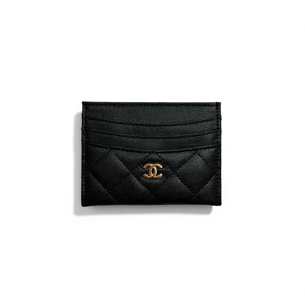 Chanel Black Quilted Card Holder with Gold CC Logo π€β¨