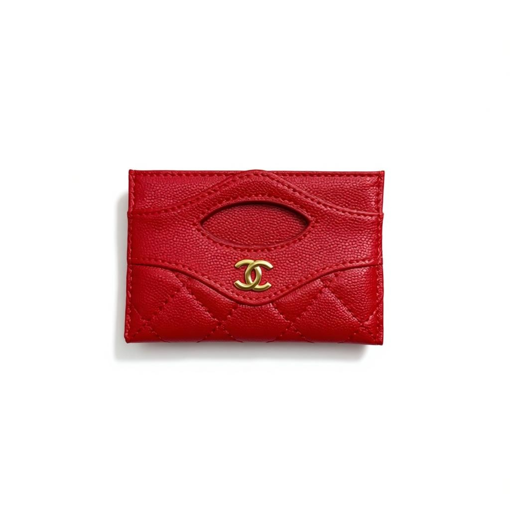 Chanel Red Quilted Card Holder with Gold CC Logo ❤️✨