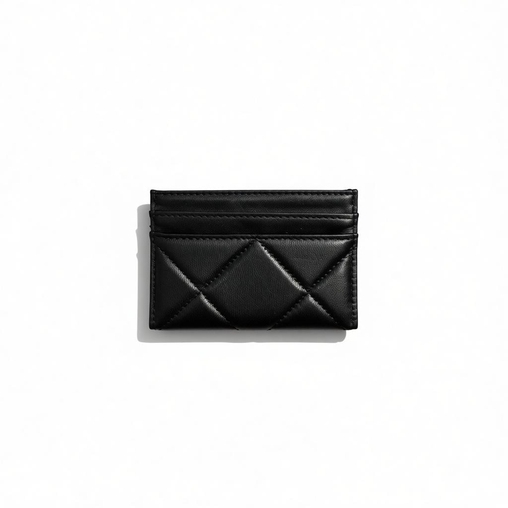 Chanel Black Quilted Card Holder with Gold Chain CC Logo π€β¨