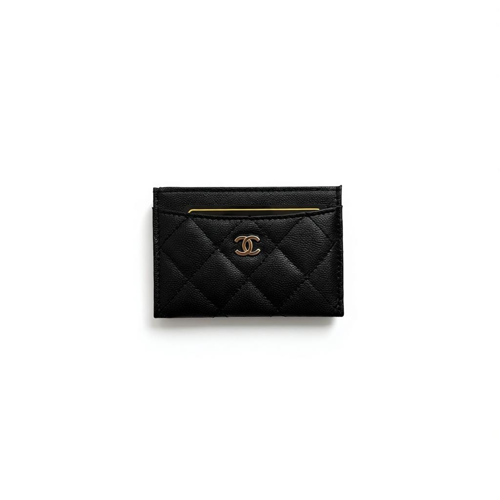 Chanel Black Quilted Card Holder with Gold CC Logo π€β¨