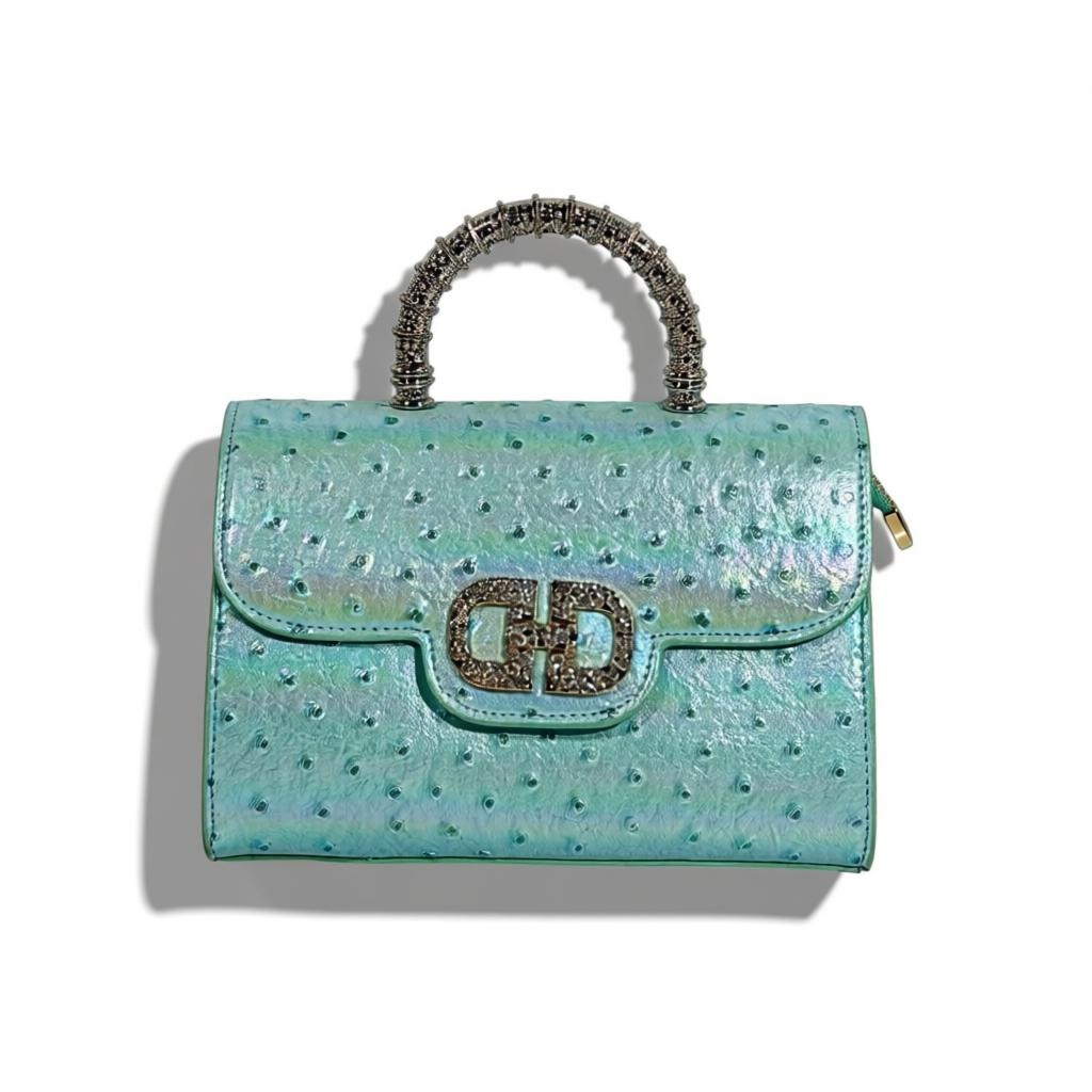 Iridescent Green Top Handle Mini Bag | Crystal Handle Luxury Handbag ✨👜