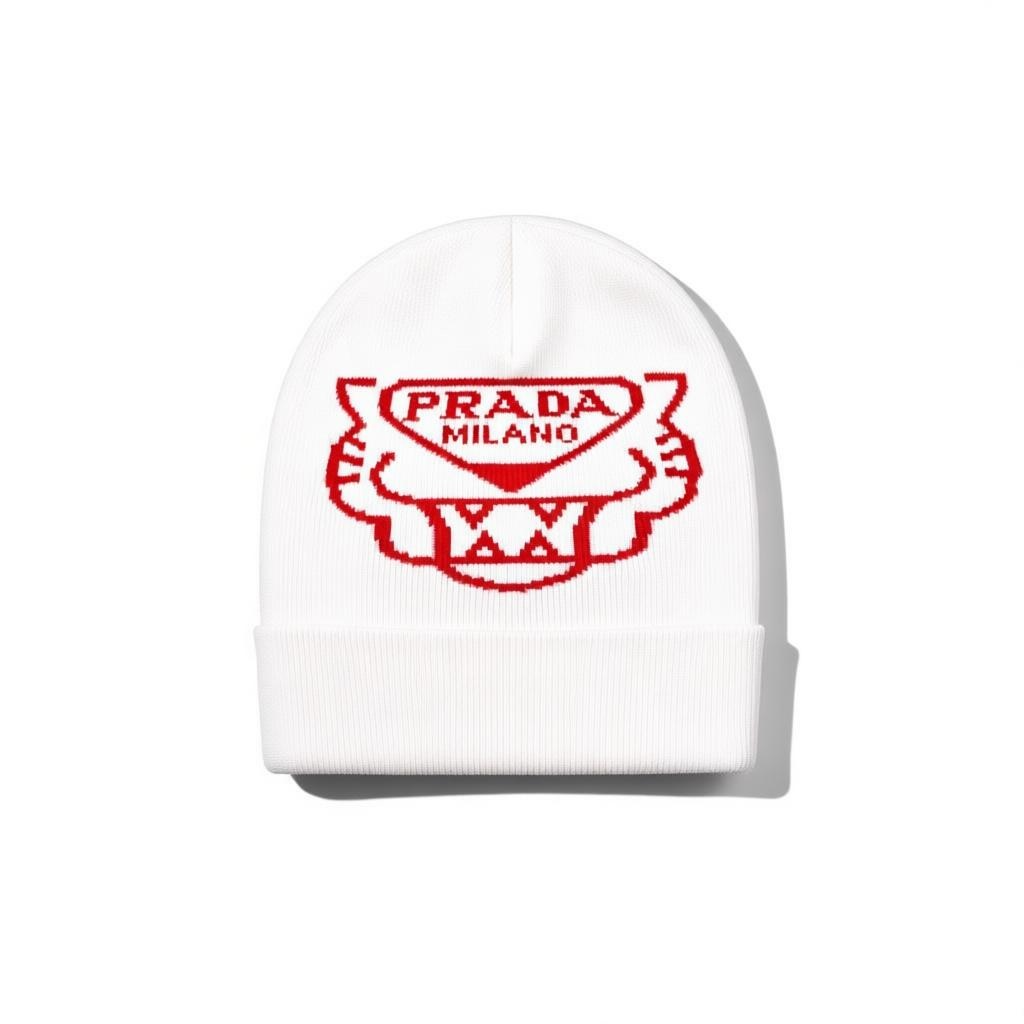 š¤ Prada Milano White & Red Beanie | Luxury Knit Winter Hat