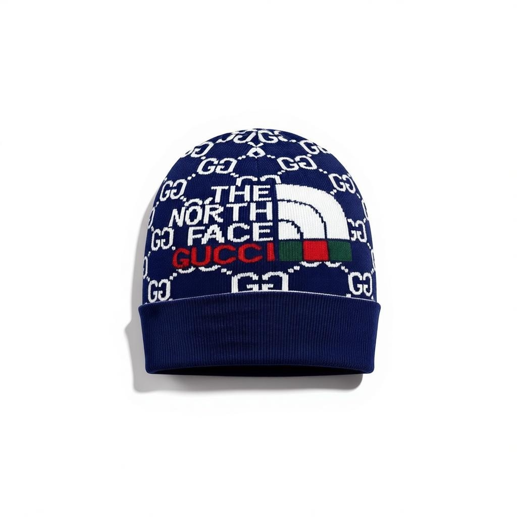 š Gucci x The North Face Monogram Knit Beanie | Navy Blue Limited Edition
