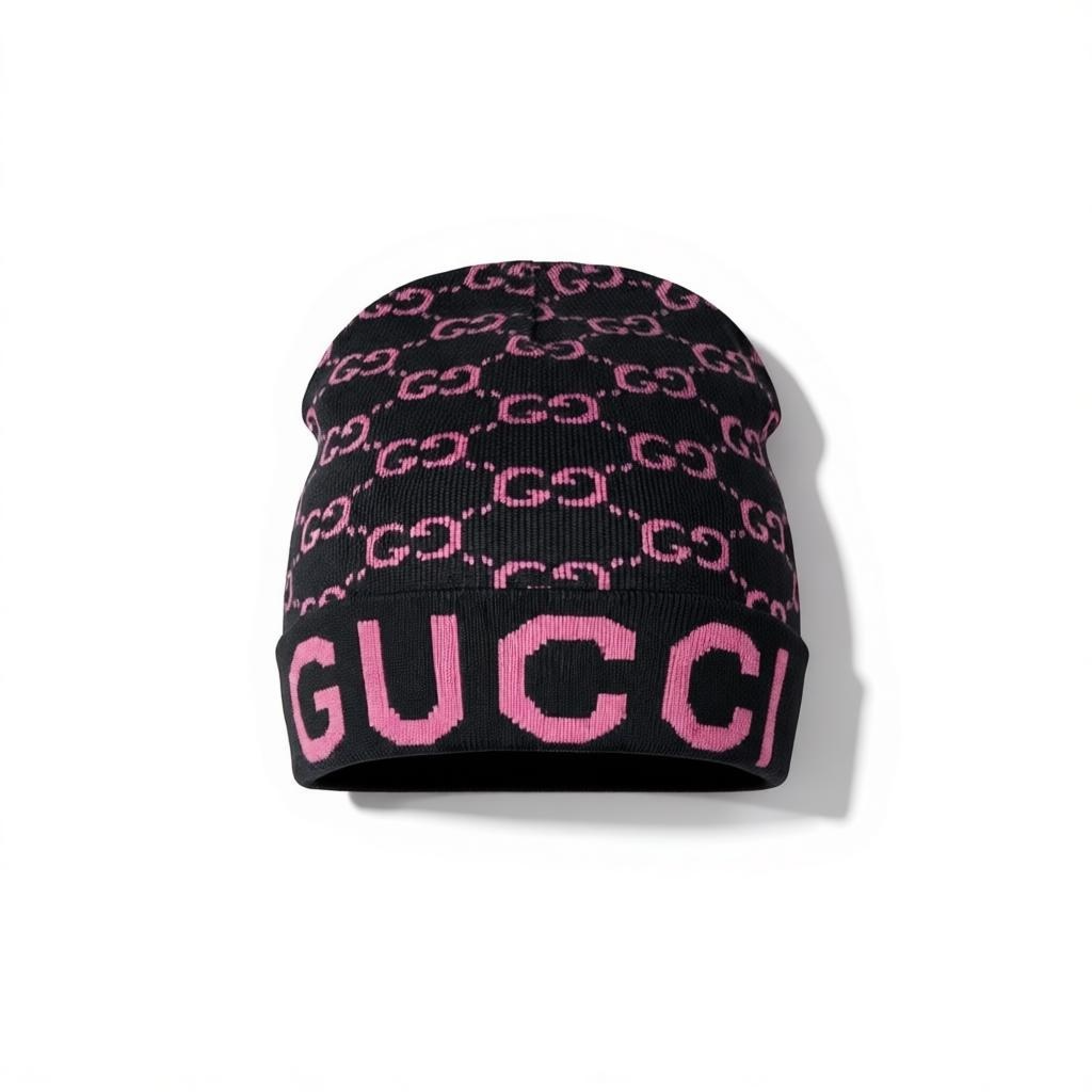 š¤ Gucci Monogram Beanie | Black & Pink Knit Hat