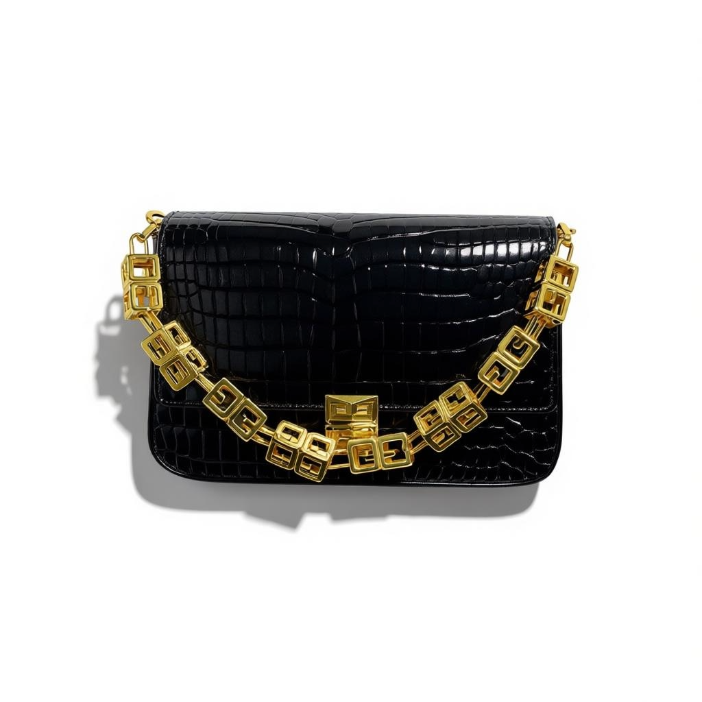 🖤 Givenchy Croc-Embossed Black Bag | Gold Chain Luxury Shoulder Bag ✨👜