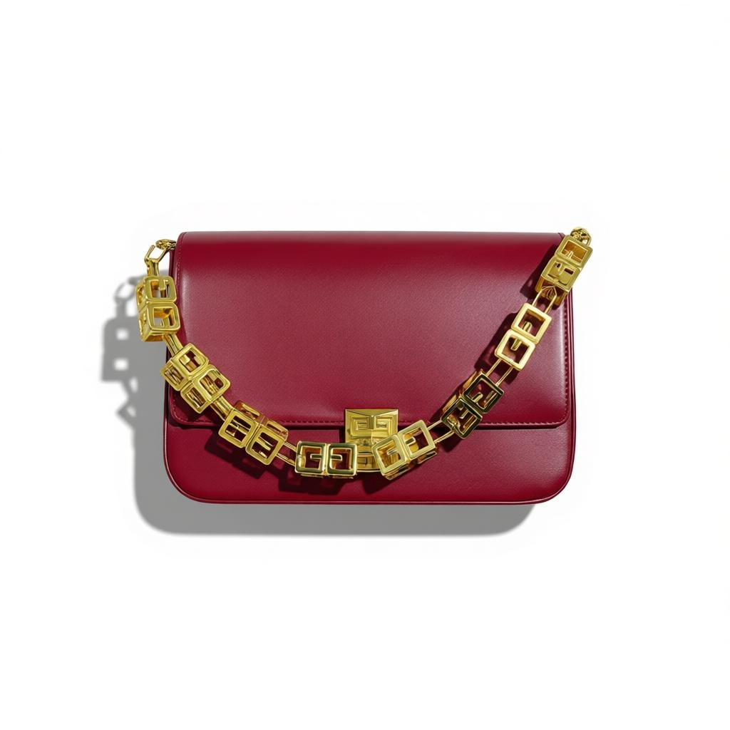 Givenchy Burgundy Leather Shoulder Bag | Gold Chain Luxury Handbag ❤️✨