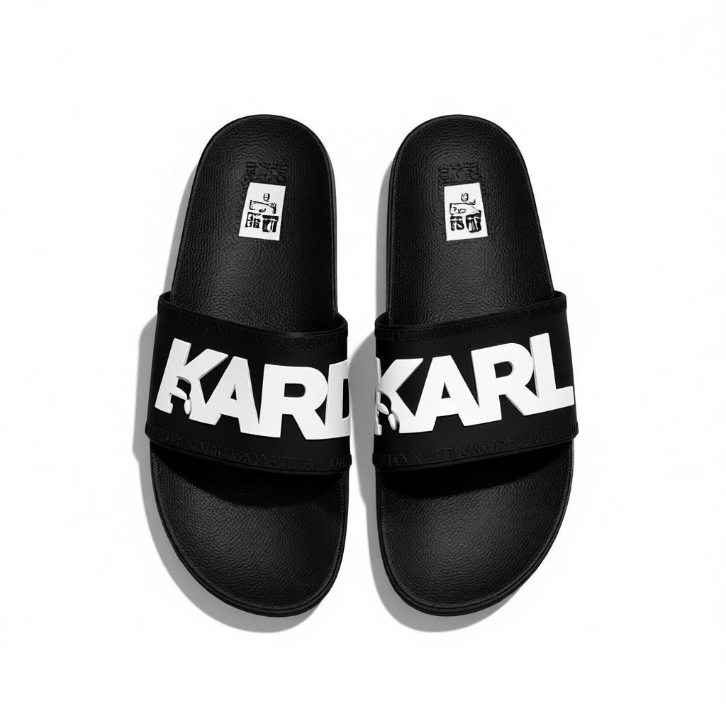 π€π€β¨ Karl Lagerfeld Logo Slide Slippers β Black & White Statement Edition β¨π€π€