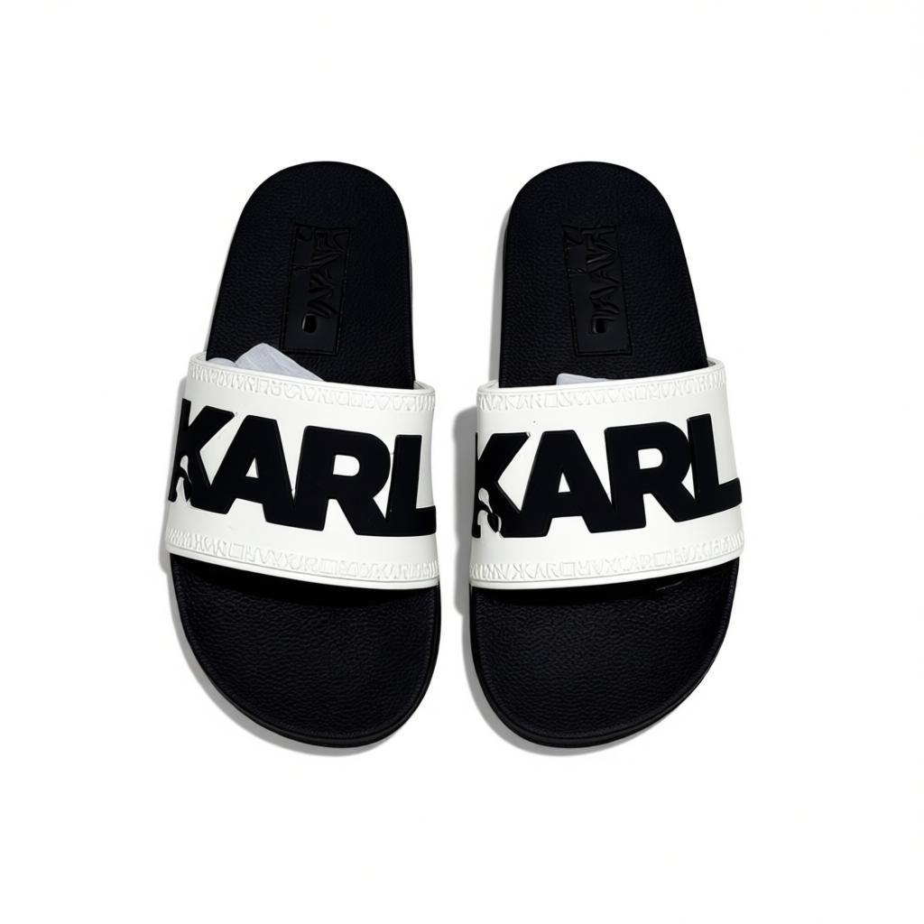 π€ Karl Lagerfeld Bold Logo Slide Slippers β Black & White