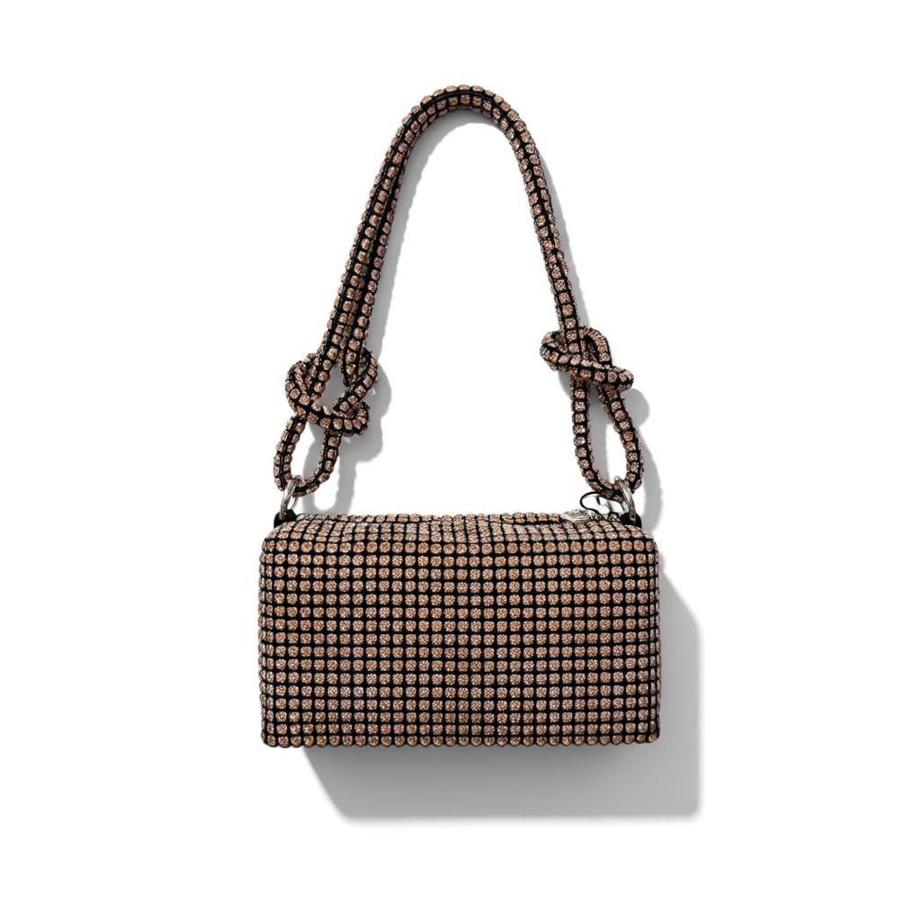 Rose Gold Crystal Mini Shoulder Bag – Rhinestone Knot Handle Evening Bag soirée ✨🤎👜