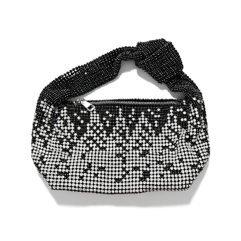 Black & Silver Crystal Hobo Bag – Rhinestone Shoulder Bag soirée✨🖤👜