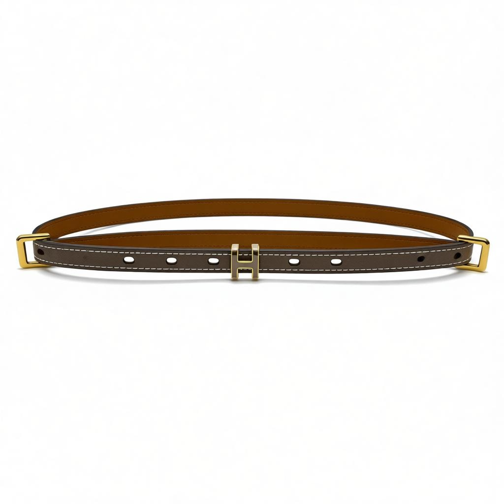 ✨ Hermès khaki Leather Belt with Gold H Buckle ✨ 95 cm
