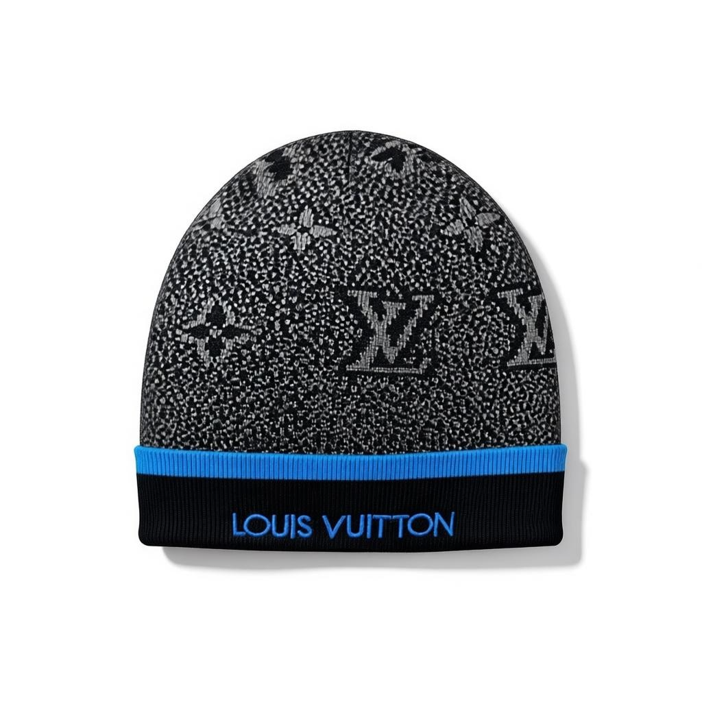 π Louis Vuitton Monogram Blue Trim Beanie | Luxury Knit Designer Hat