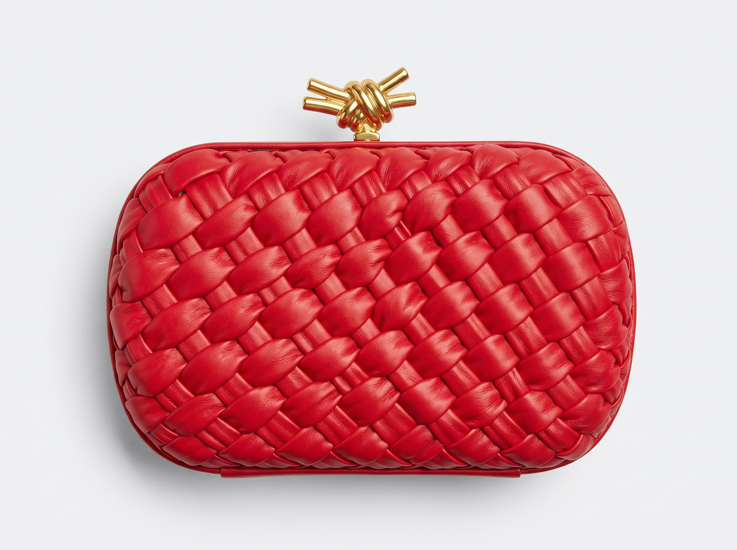 Bottega Veneta Intrecciato Knot Clutch β Bold Red β€οΈβ¨
