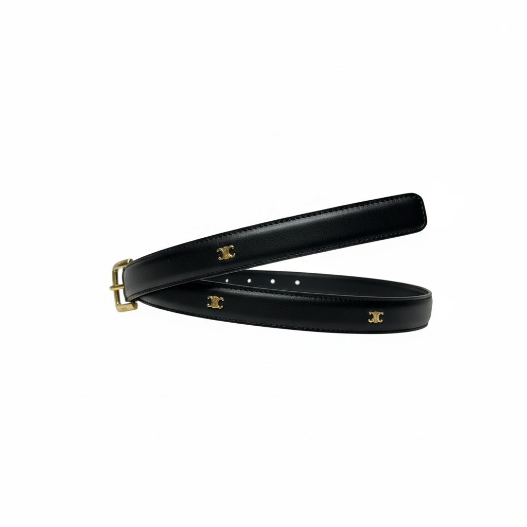 Celine Triomphe Leather Belt β Black with Gold Buckle π€β¨