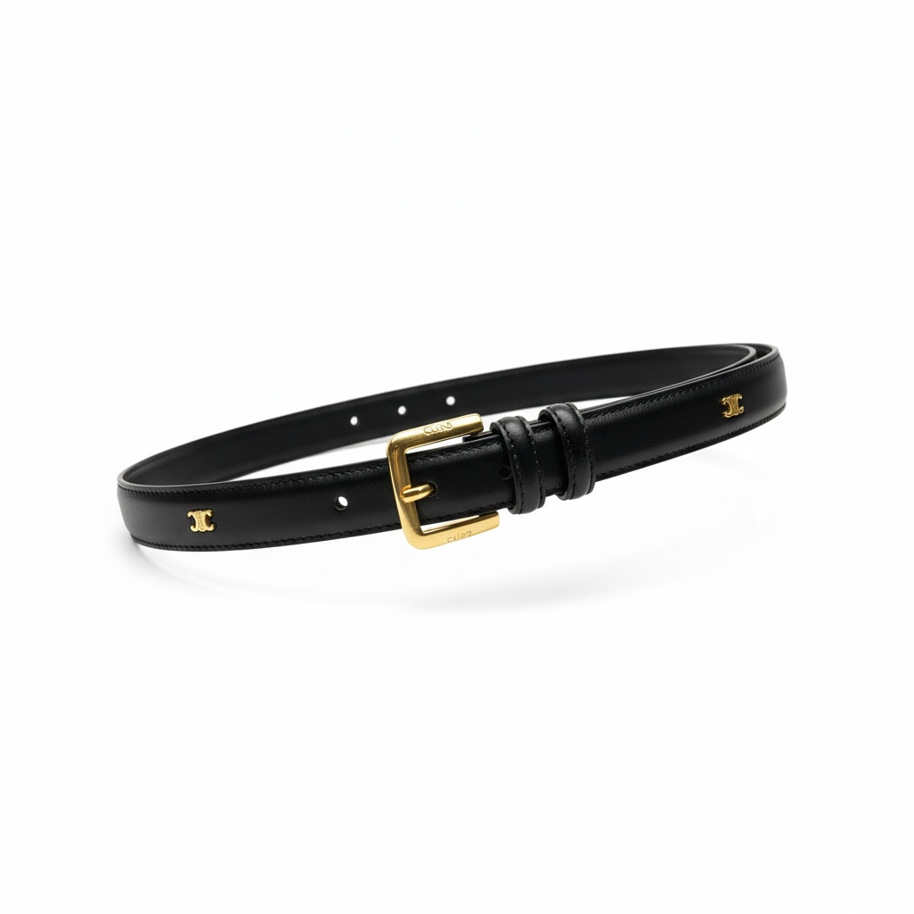 Celine Triomphe Leather Belt β Black with Gold Buckle π€β¨