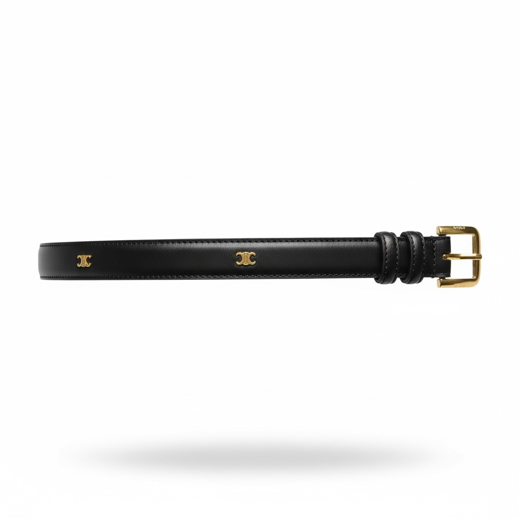 Celine Triomphe Leather Belt β Black with Gold Buckle π€β¨