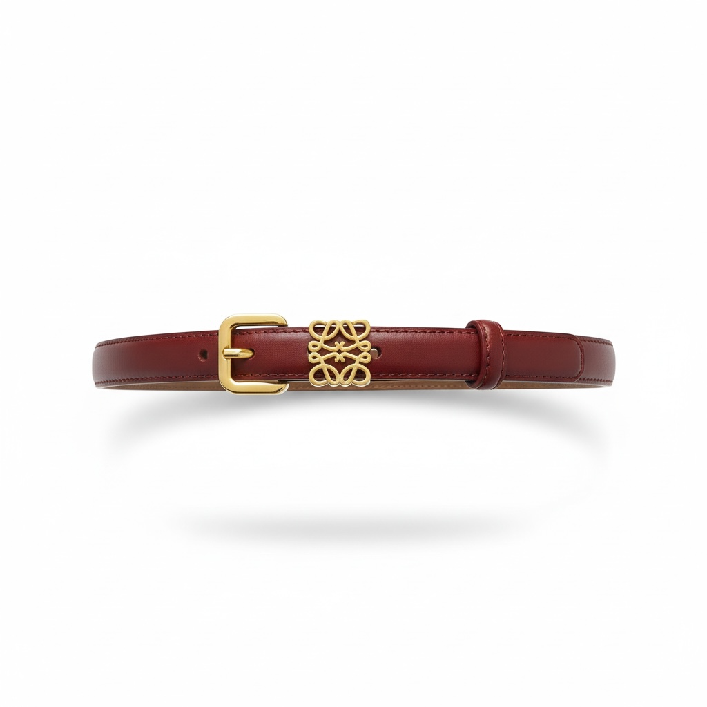 Loewe Anagram Leather Belt β Burgundy with Gold Buckle π·β¨