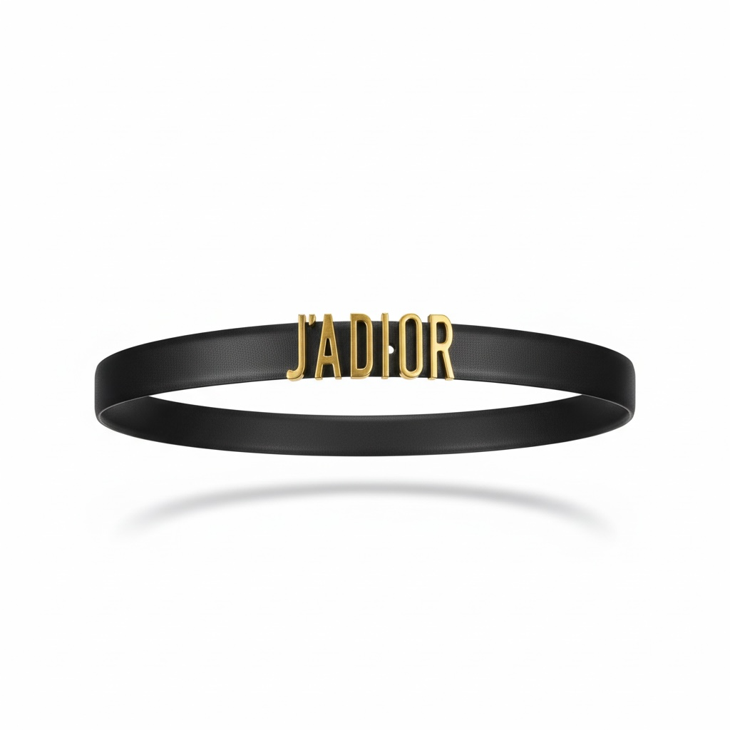 J’Adior Leather Belt – Black with Gold Logo 🖤✨