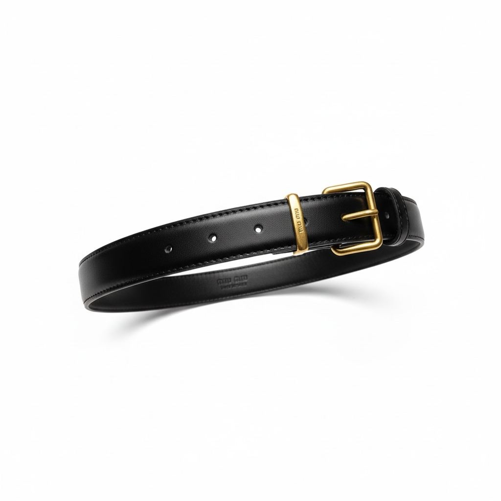 Miu Miu Classic Leather Belt β Black with Gold Buckle π€β¨