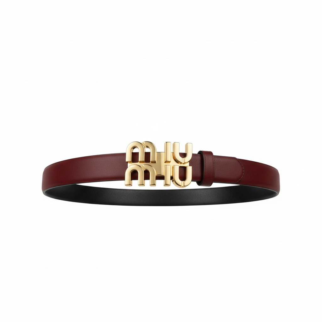 Miu Miu Logo Leather Belt β Burgundy with Gold Buckle π·β¨