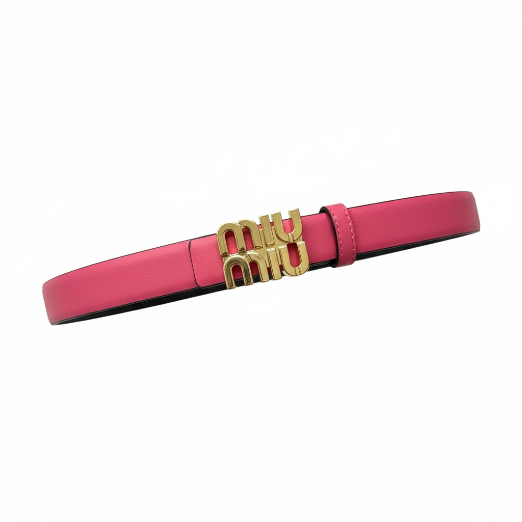 Miu Miu Logo Leather Belt β Pink with Gold Buckle πβ¨