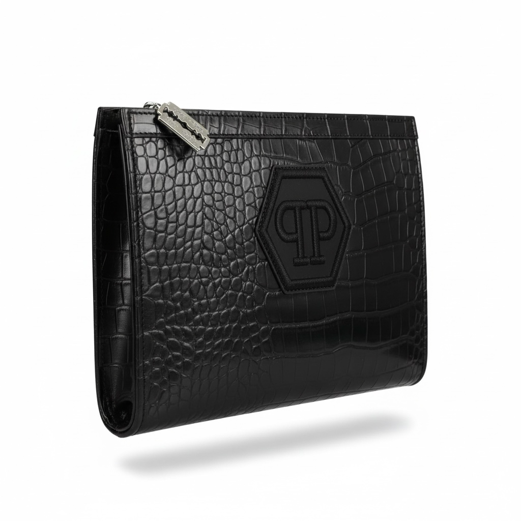 Philipp Plein Croc-Embossed Leather Clutch β Black ππ€