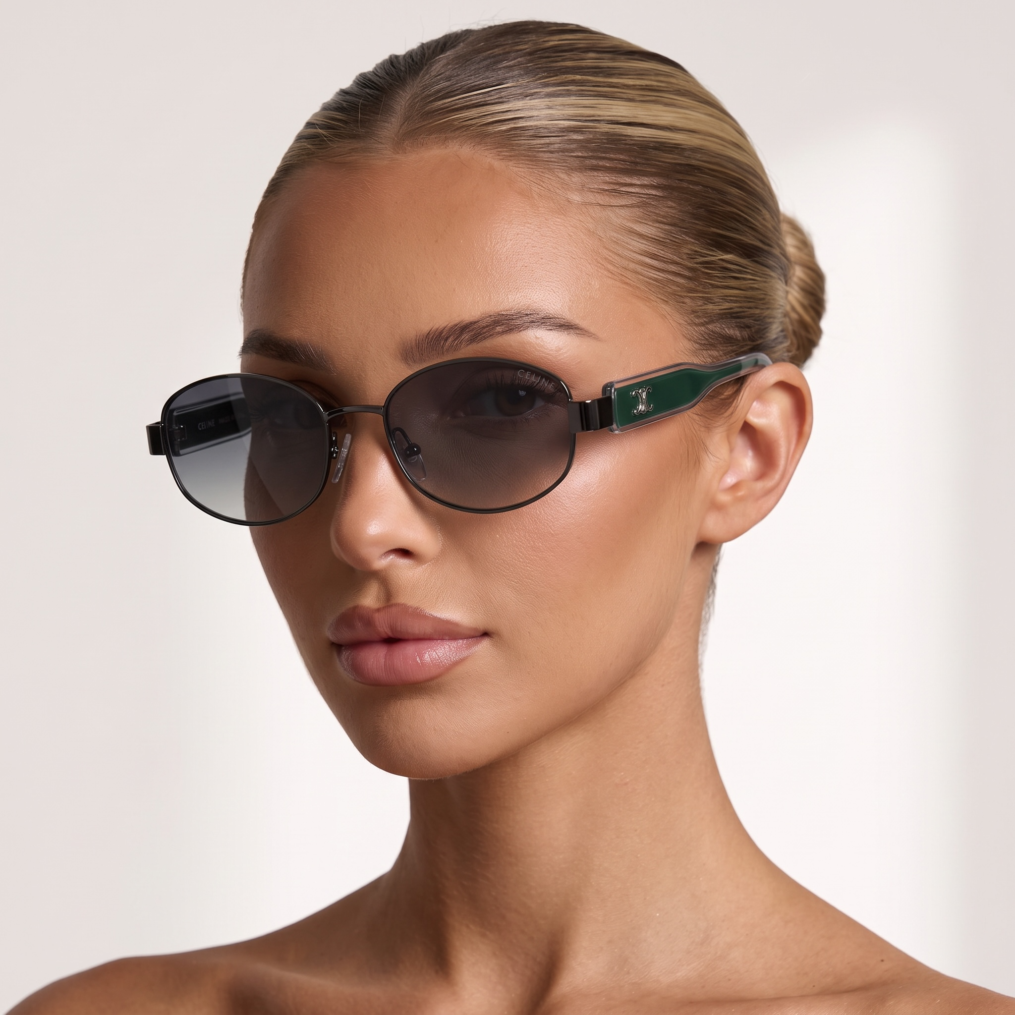 Celine Round Sunglasses πΆοΈ | Black Frame with Green Arms