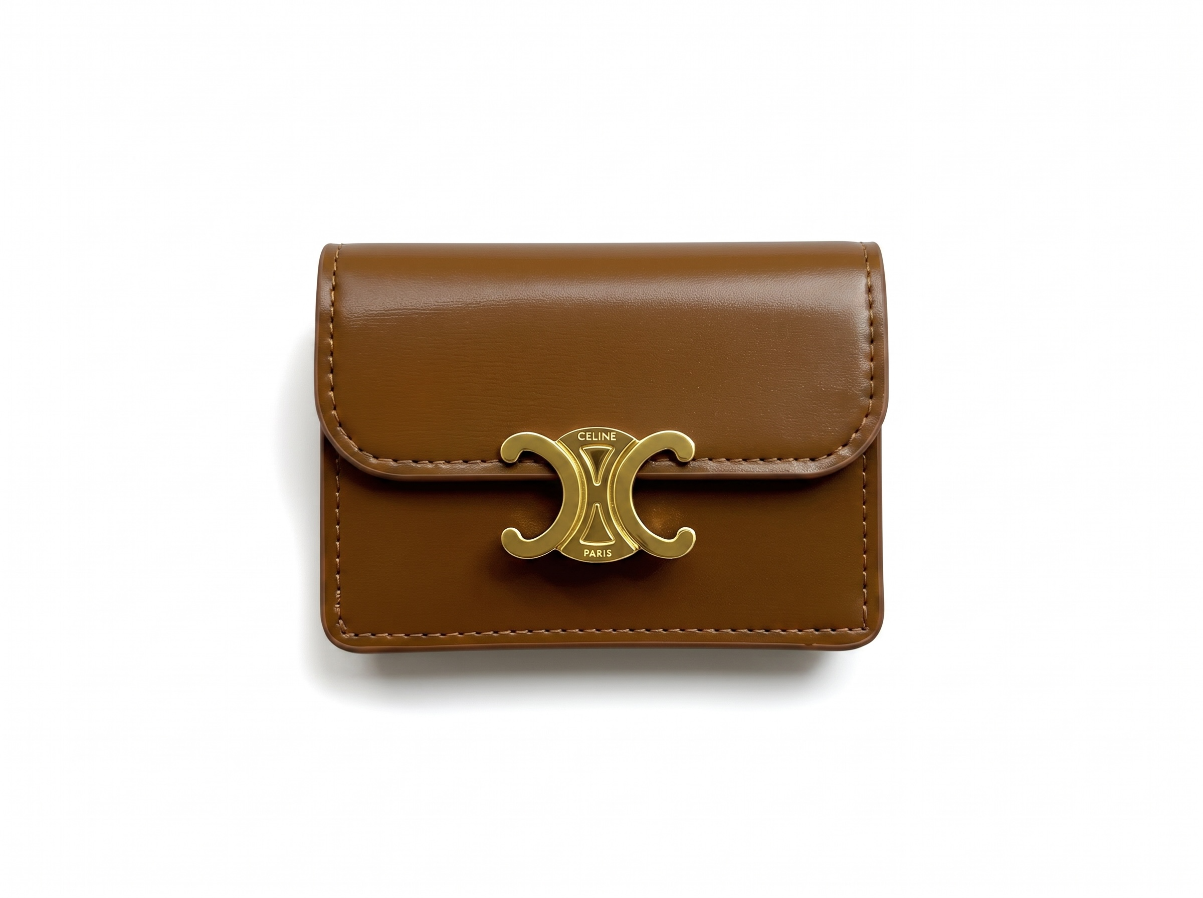 Celine Triomphe Brown Leather Compact Wallet π€β¨