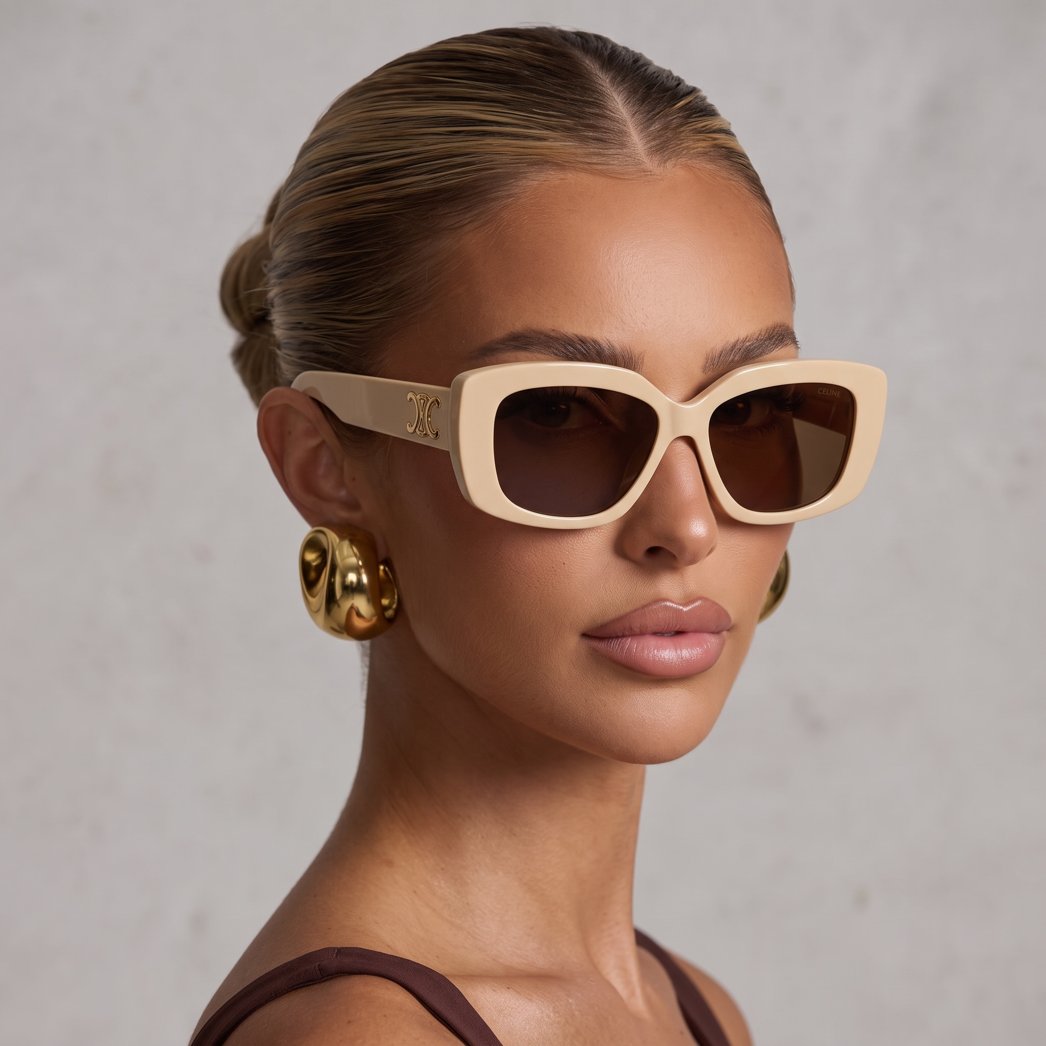 Celine Triomphe Sunglasses β Beige Frame with Brown Lenses