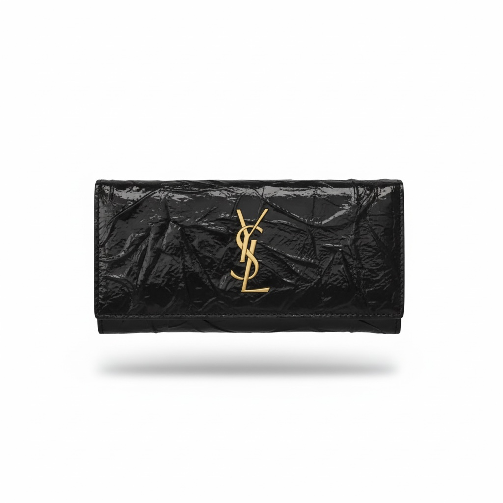 Saint Laurent Black YSL Wallet β Crinkled Leather Luxury π€β¨