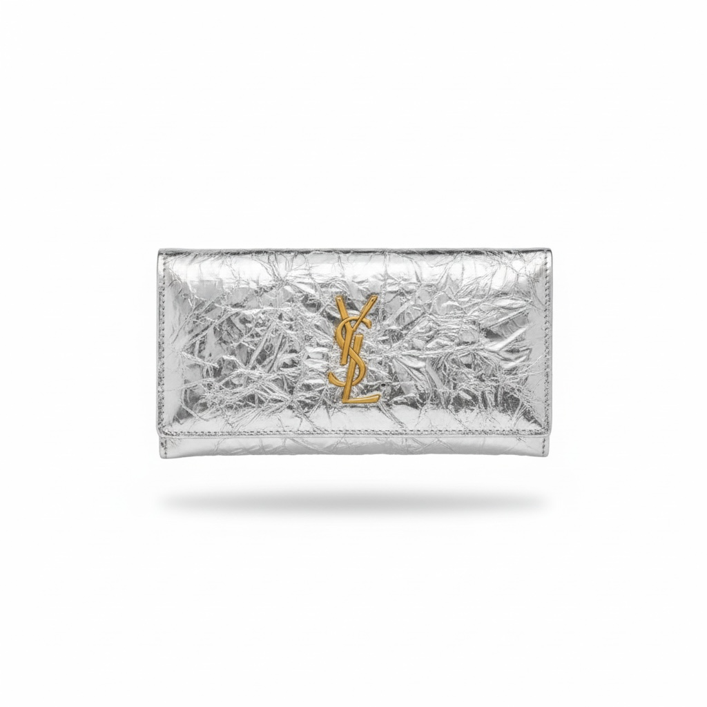 Saint Laurent Silver YSL Wallet β Crinkled Metallic Leather β¨π€