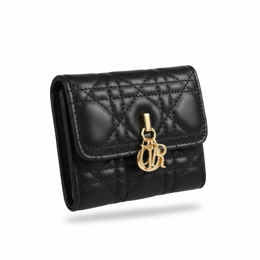 Miss Dior Black Quilted Compact Wallet π€β¨