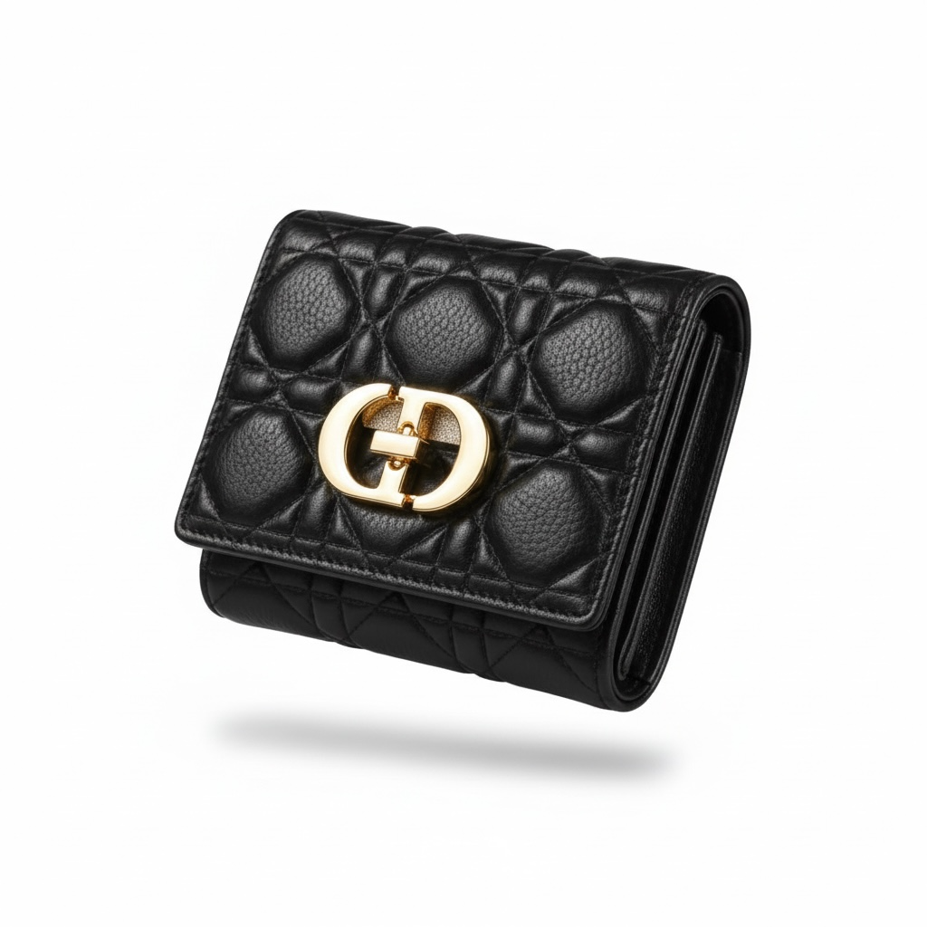 CD Black Quilted Compact Wallet π€β¨