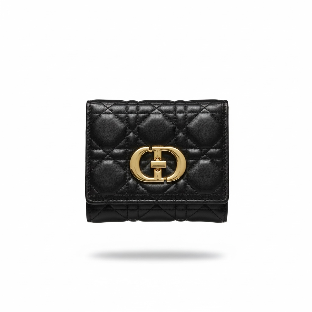 CD Black Quilted Compact Wallet π€β¨