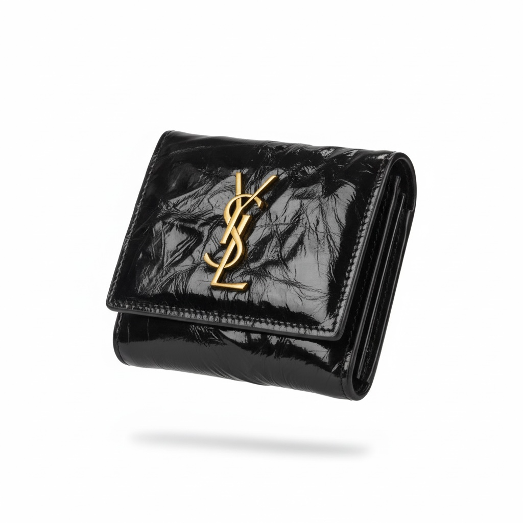 Saint Laurent Black Patent Compact Wallet π€β¨