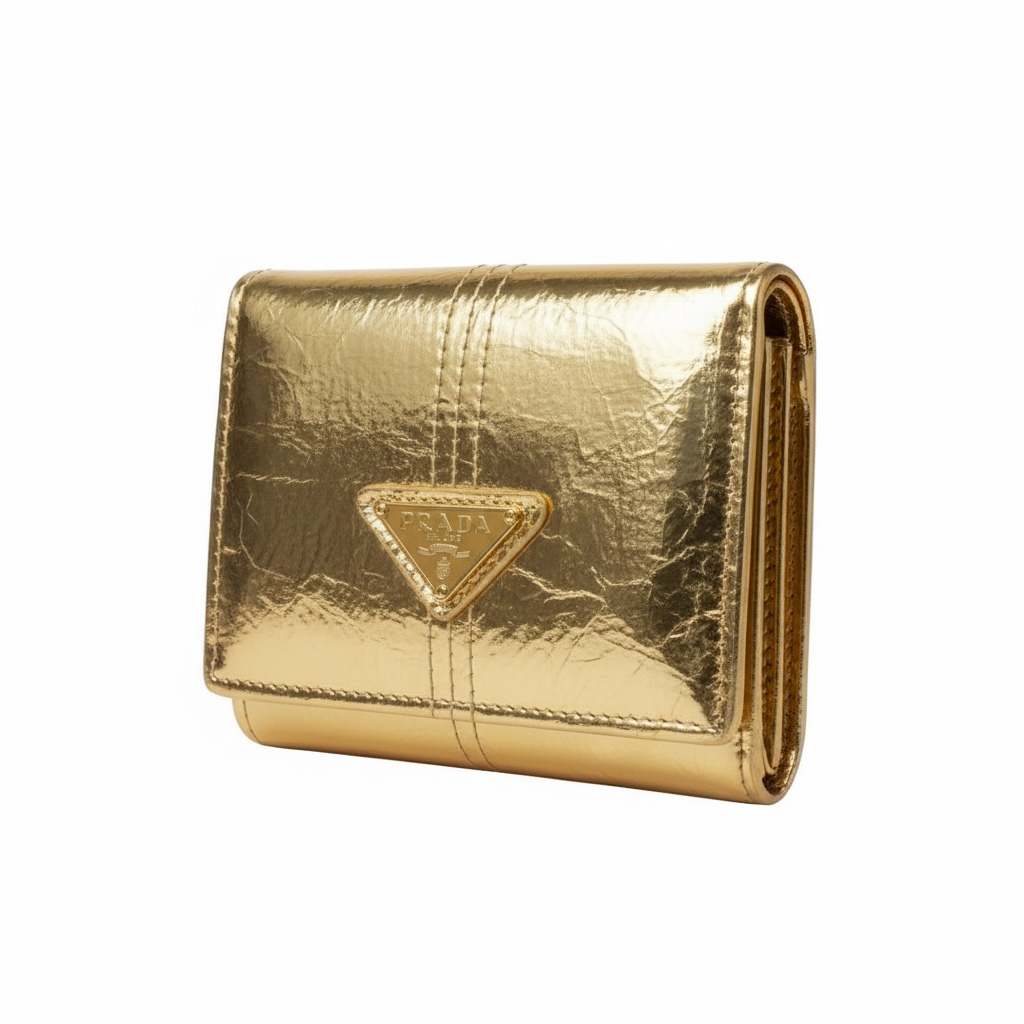 Prada Gold Metallic Compact Wallet πβ¨