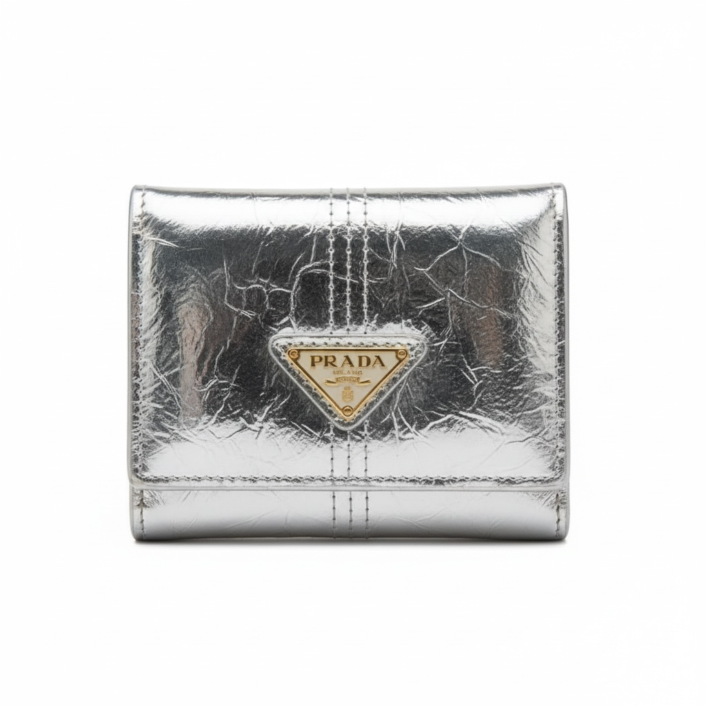 Prada Silver Metallic Compact Wallet π€β¨