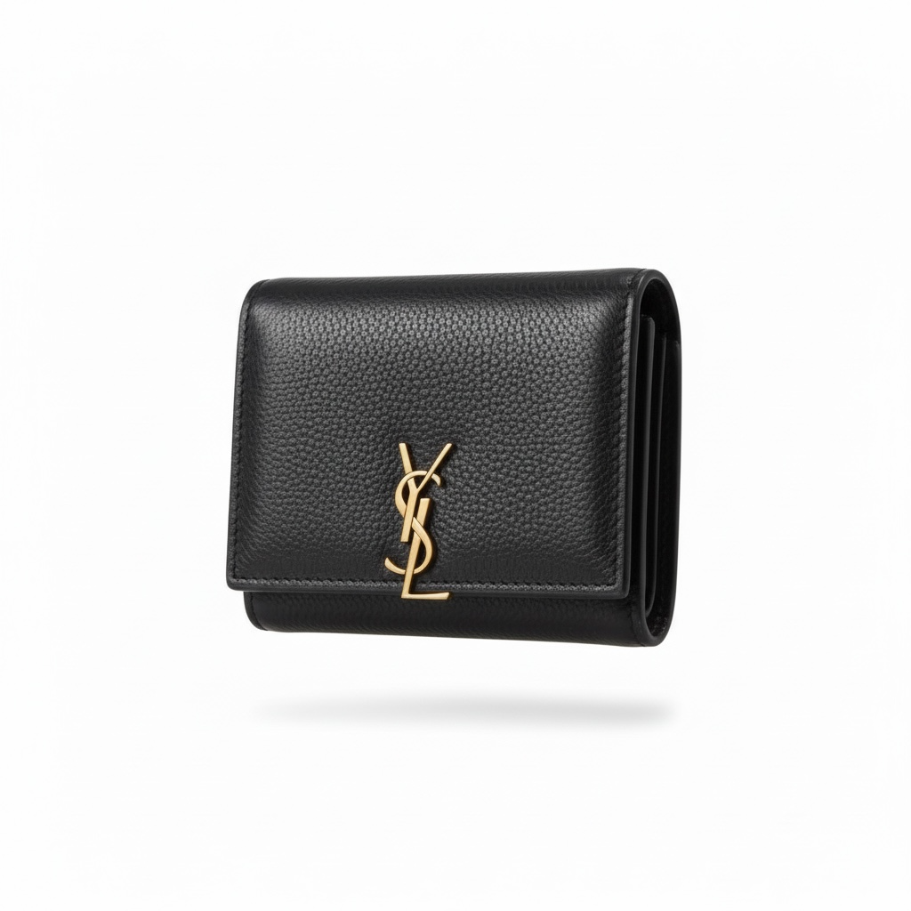 Yves Saint Laurent Black Leather Compact Wallet π€β¨