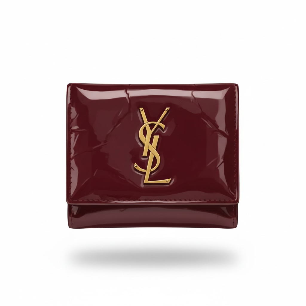 Yves Saint Laurent Burgundy Patent Leather Compact Wallet π·β¨