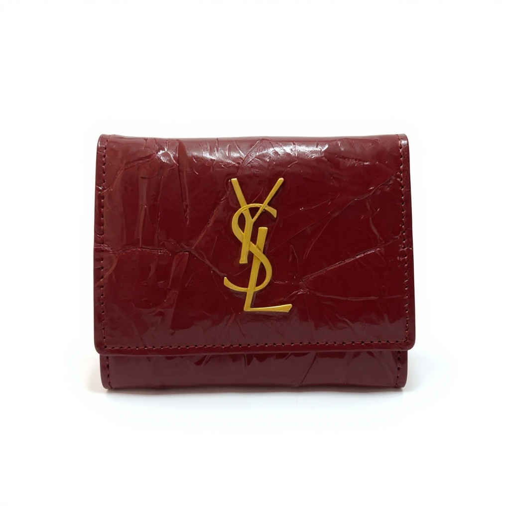 Yves Saint Laurent Burgundy Patent Leather Compact Wallet π·β¨