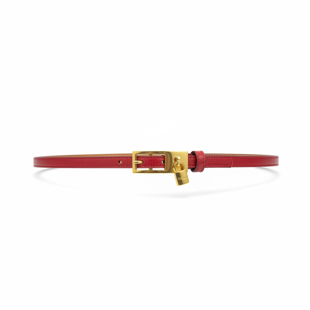 Hermès Red Leather Slim Belt with Gold Padlock 🔴✨