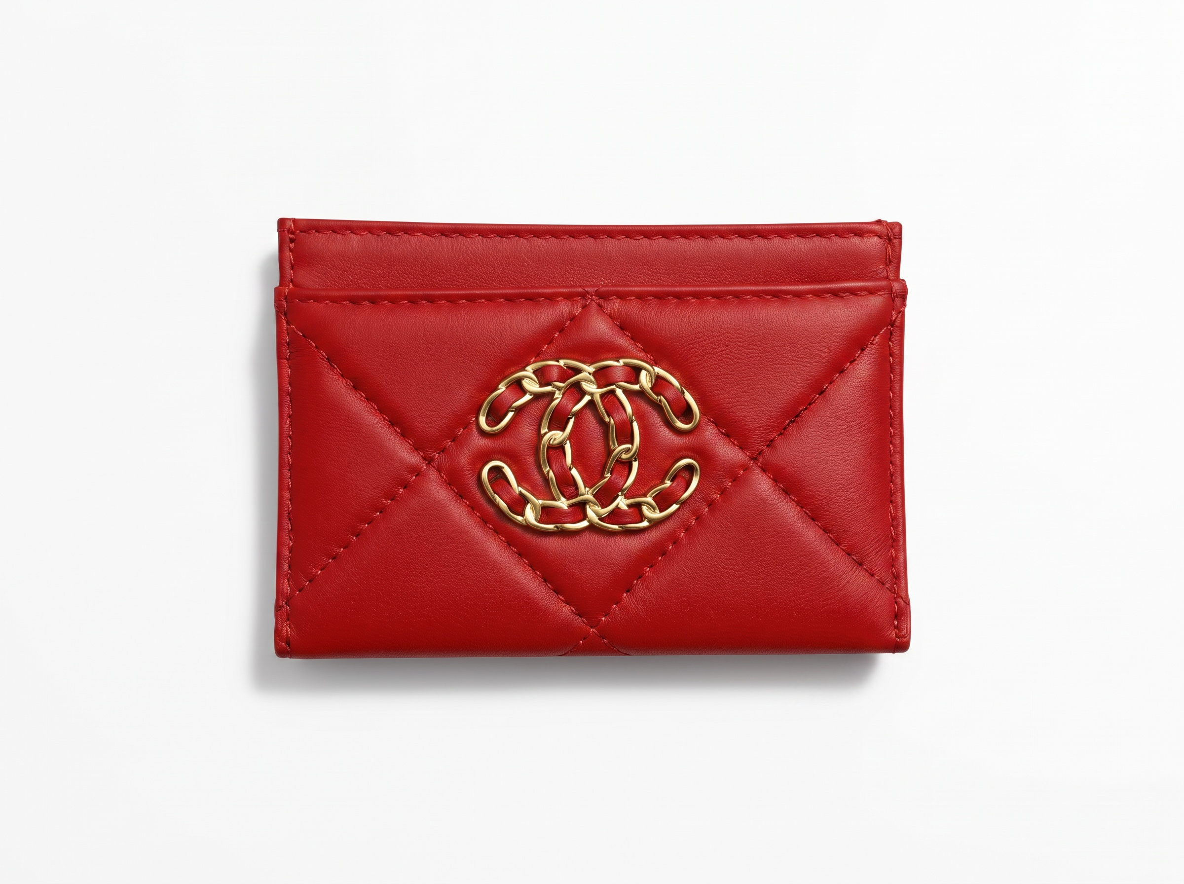 Chanel Red Quilted Card Holder with Gold Chain CC Logo β€οΈβ¨