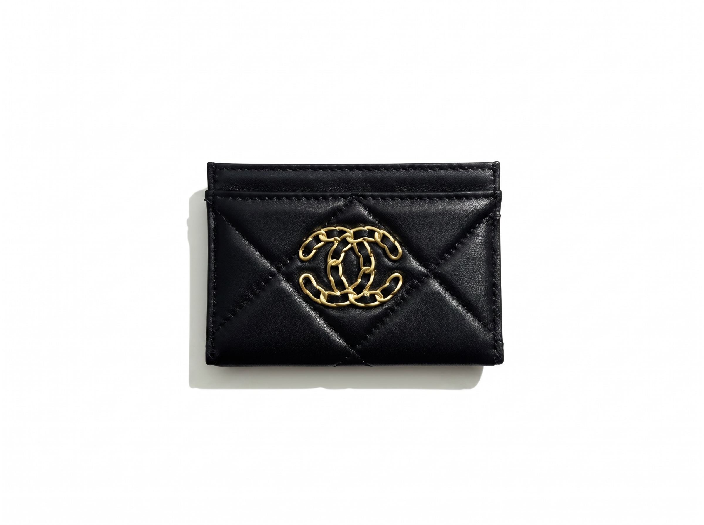 Chanel Black Quilted Card Holder with Gold Chain CC Logo π€β¨