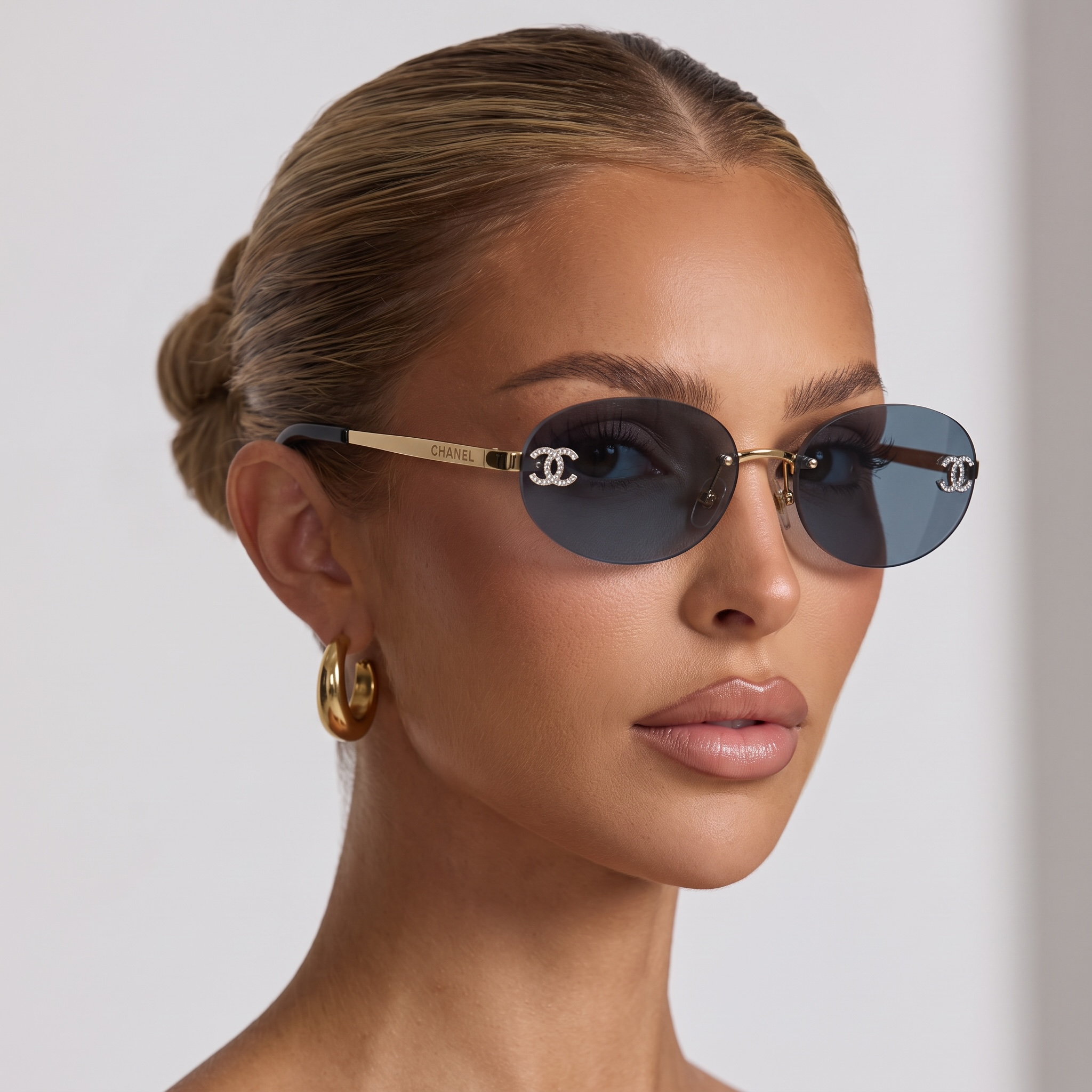 Chanel Rimless Rectangular Sunglasses πΆοΈ | Gold Frame CC Logo Eyewear