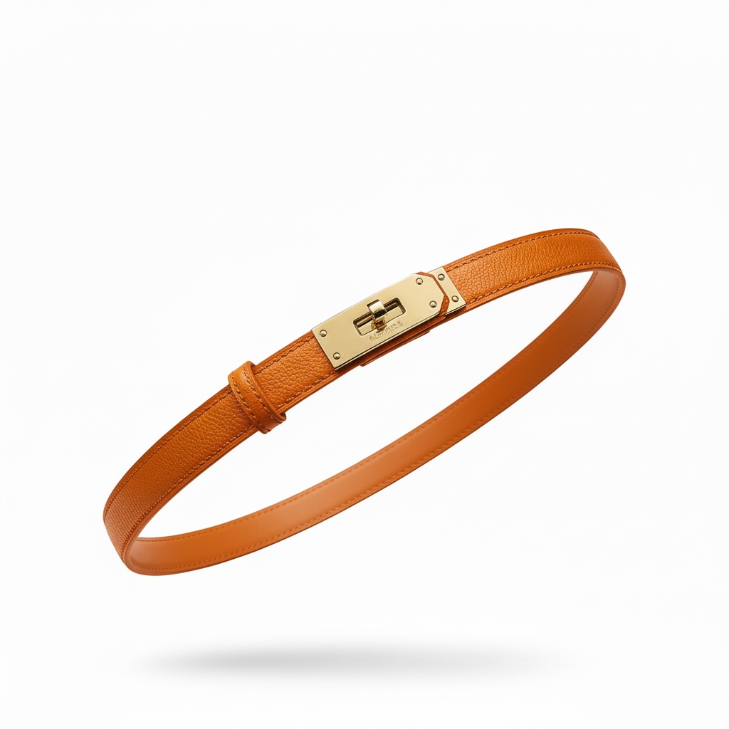 Hermès orange Gold Hardware Slim Leather Belt ✨