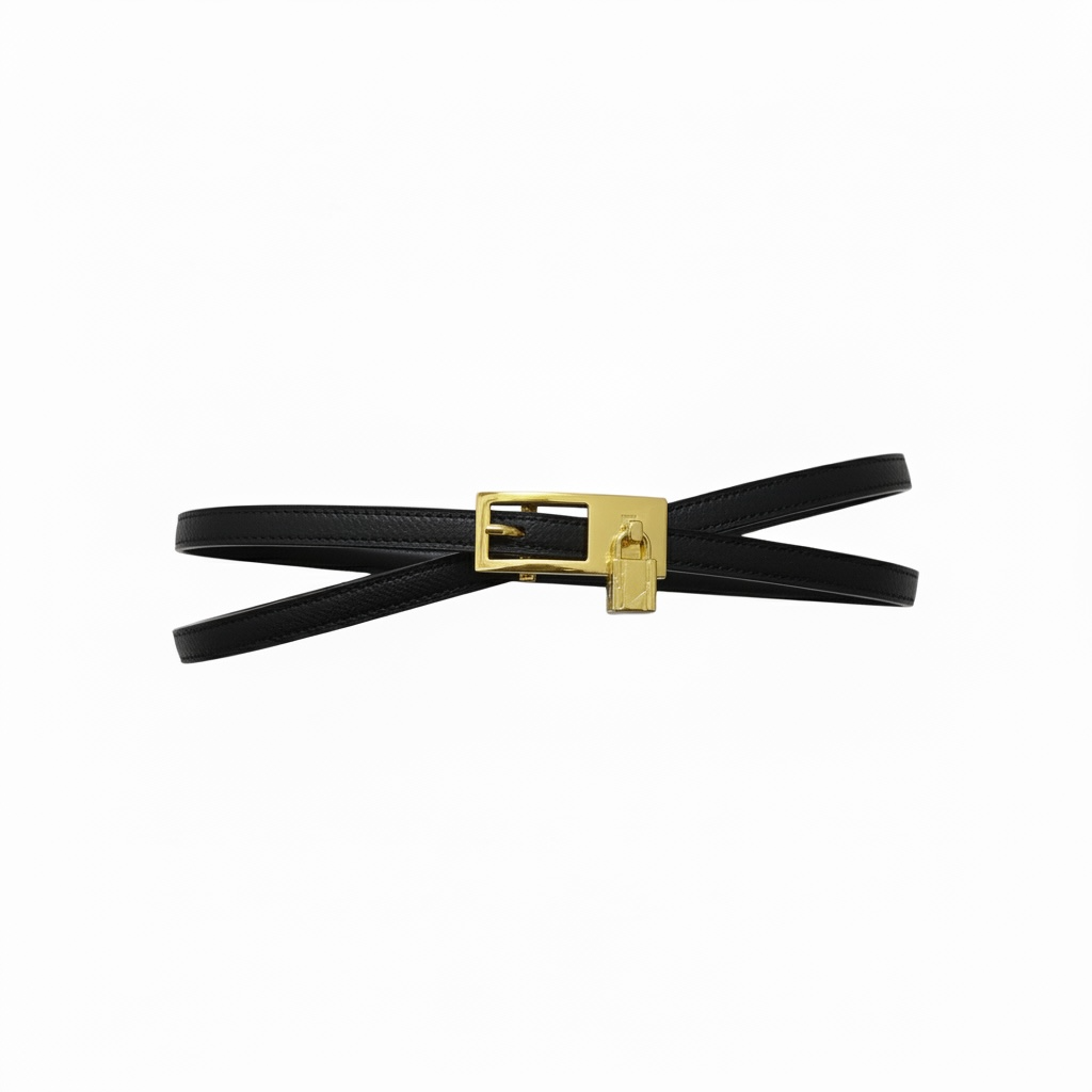 Hermès Black Slim Leather Belt with Gold Hardware 🖤✨