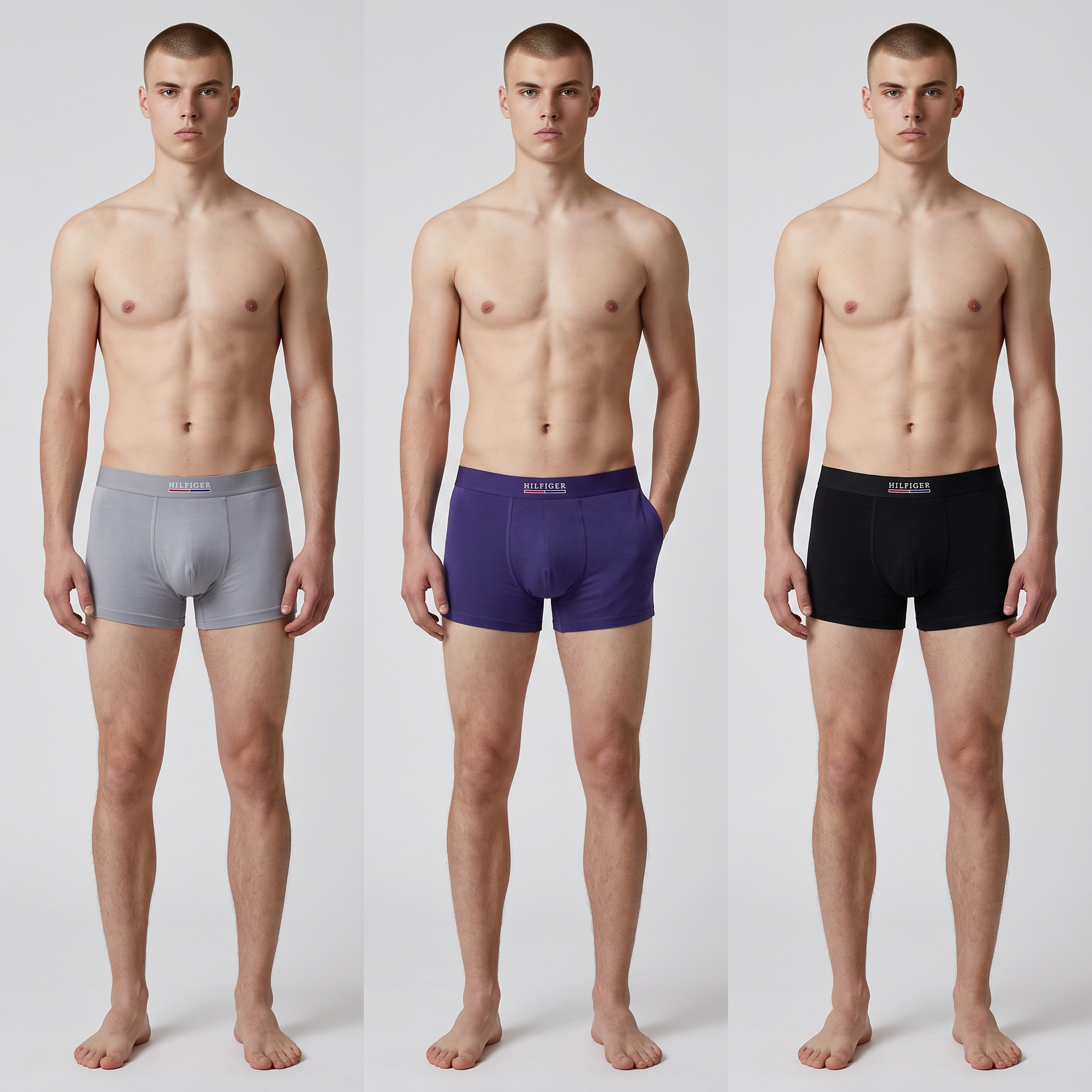 Tommy Hilfiger Cotton Boxer Briefs β 3-Pack (Grey, Purple & Black)